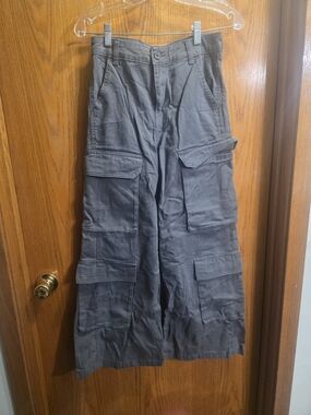 Women's Gray Cargo Pants - Wide Leg Utility Style